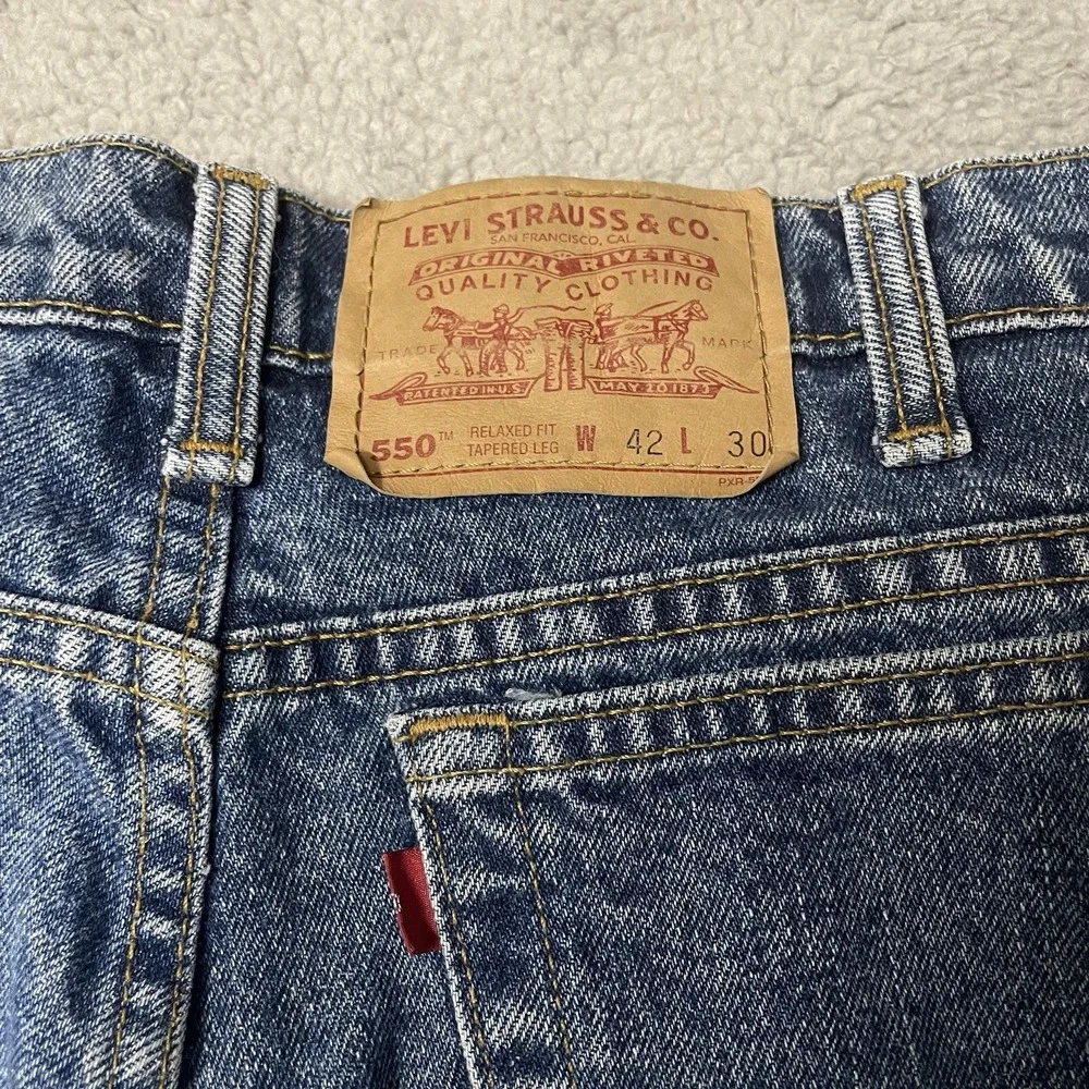 Vintage Levis 550 Jeans Mens 42x30 Blue Relaxed Taper Denim Pants VTG 80s 90s